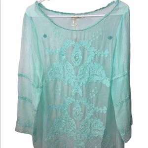 Sheer Lace Aqua Blouse